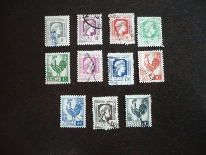 Stamps - Algeria - Scott#172,173,175-180,184-186 - Used Part Set of 11 Stamps