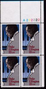 United States 1986 Duke Ellington Plate Number Block VF/NH