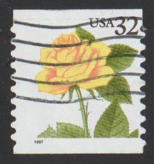 SC# 3054 - (32c) - Yellow Rose, die cut 9.75 V, used coil single