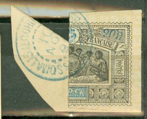 P: Obock 53a used half on piece (CV $300 for on cover) est. CV $90