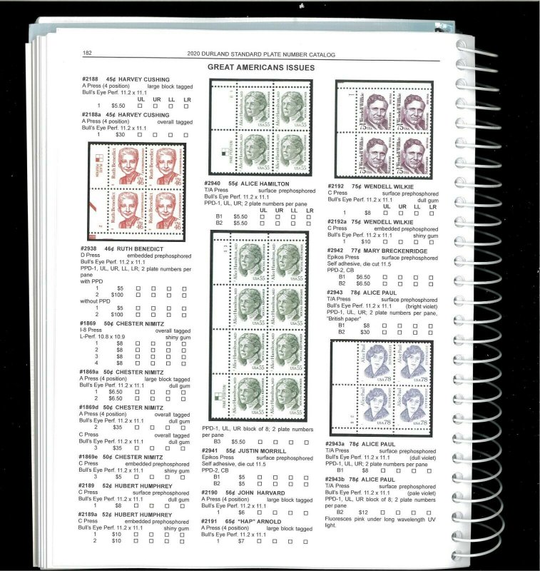 2020 United States Stamp Society Durland Standard Plate Number Catalogue 9780930412371