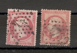 FRANCE - 2 USED STAMPS, 80 c - Mi.No. 23 a,b  - 1862/1871.