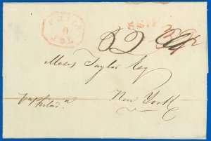 JUL 9, 1836, Red Octagon Phila Ds, SHIP FLS, Santiago-NY via Philly, Commercial