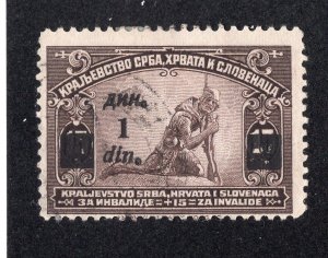 Yugoslavia 1924 1d on 15p Surcharged Semi-Postal, Scott 16 used, value = 25c