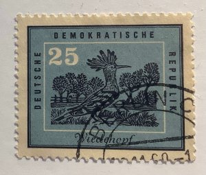 Germany DDR 1959 Scott 448 used - 25pf,  Native birds, Eurasian Hoopoe