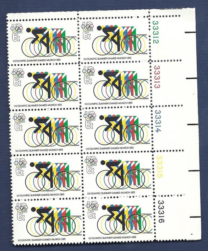 1461  8c XX Bobsledding plate block of 10 VF/MNH/OG 