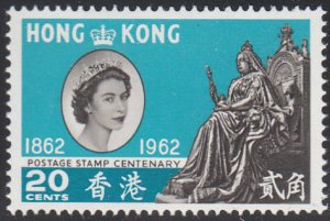 Hong Kong 1962 MNH Sc #201 20c Queen Victoria statue, Victoria Park - Centena...