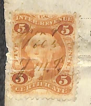 USA R24c REVENUE STAMP ASSESSOR OFFICE OF INTERNAL REVENUE MASSACHUSETTS 1865