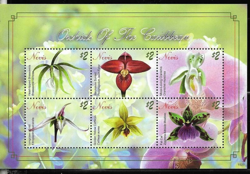 #8174 NEVIS 2010 FLORA FLOWERS ORCHIDS MINISHEET YV 2125-30 MNH