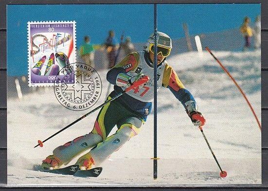 Liechtenstein, Scott cat. 1017. Lillihammer Olympics issue on a Max. Card. ^