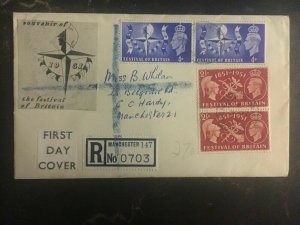 1951 Manchester england first day Registered cover FDC The Festival Of Britain C