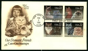 #2375a Domestic Cats Block of 4 - Artcraft  Cachet