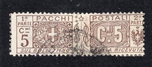 Italy 1914 5c brown Parcel Post, Scott Q7 used, value = $20.00