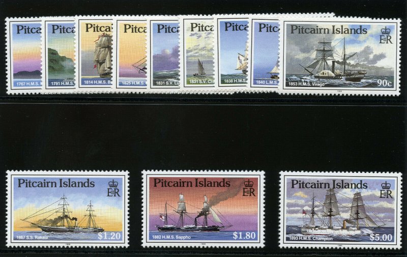 Pitcairn Islands 1988 QEII 'Ships' set complete MNH. SG 315-326. Sc 298-309.