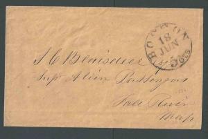 1845 Stampless Cover W/Full Cameo Imprint On/Flap  Trimmed At Right