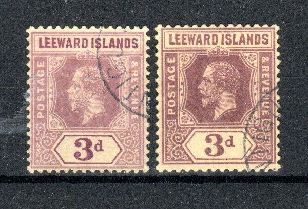 Leeward Islands 1914 and 1920 3d values SG 51b and 51c FU CDS 