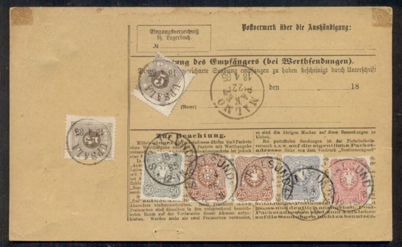 SWEDEN 1885 Postage Dues on GERMANY parcel card from GIESSEN to UPSALA, VF