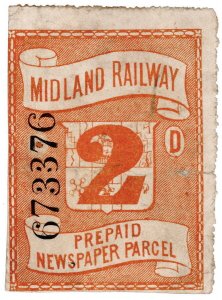 (I.B) Midland Railway : Prepaid Newspaper Parcel 2d (large format)