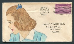 1940 Hand Drawn ACE #252 Helen Roosa - Greenville, Ohio to Tacoma, Washington
