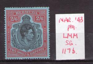 BERMUDA GEORGE VI 2/6 SG117b Mar.. 43 ptg lightly hinged