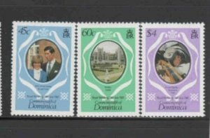 DOMINICA #701-703 1981 ROYAL FAMILY CHANGED COLORS MINT VF LH O.G bb