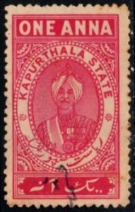 1910 India Princely State Kapurthala Revenue 1 Anna General Tax Duty Used