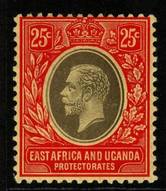 KENYA, UGANDA & TANGANYIKA SG50a 1914 25c BLACK & RED/YELLOW WHITE BACK MTD MINT