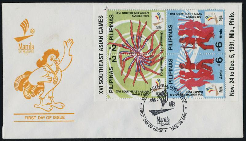 Philippines 2111a,3a.3b,3c on FDC's - Southeast Asian Games, Gymnastics