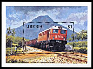 Liberia 1170, MNH, Bong Mining Company Locomotive souvenir sheet