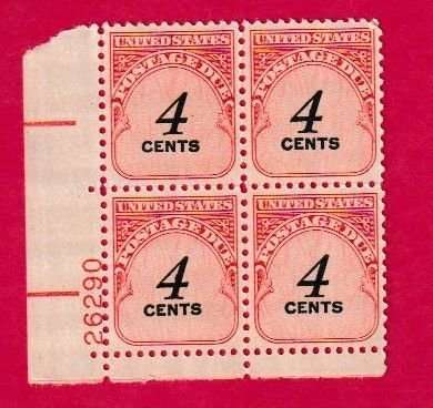US SCOTT#J92 1959 4c POSTAGE DUE PLATE BLOCK   L/L #26290- MNH