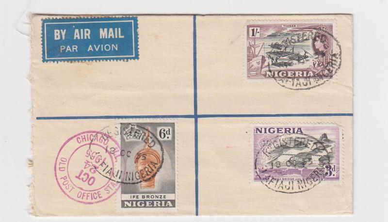 NIGERIA (LAFIAJI)-USA 1955 4d REGISTERED ENVELOPE 1sh9d ADDED (SEE BELOW