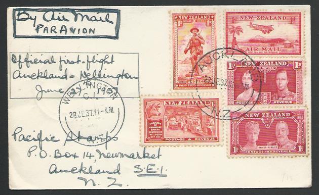 NEW ZEALAND 1937 first flight cover Auckland - Wellington..................56792