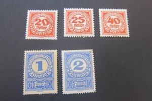 Austria 1920 Sc J78-9,81,84,86 MH