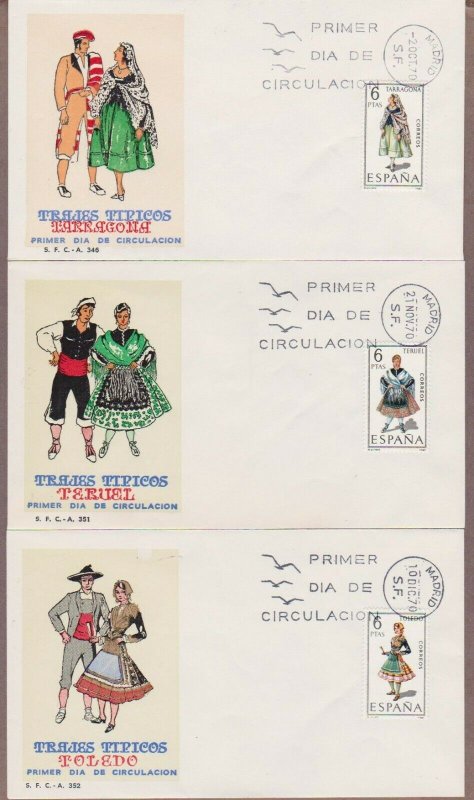 Spain # 1428 - # 1439 , 1970 Regional Costumes on 12 FDCs - I Combine S/H