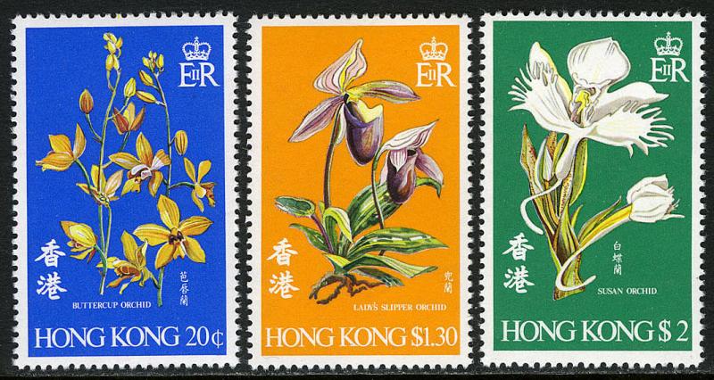 HONG KONG SC#342-344 Orchids: Buttercup, Lady's-slipper, Susan (1977) MNH