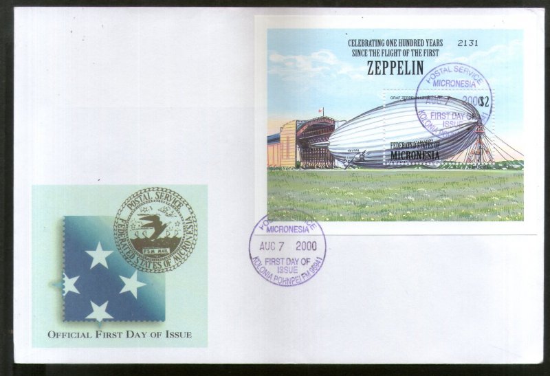 Micronesia 2000 Zeppelin Graf Air Ship Aviation Sc 391 M/s FDC # 9397