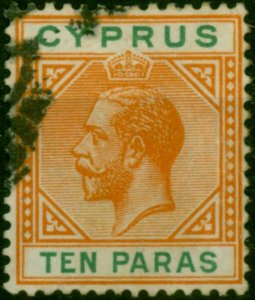 Cyprus 1912 10pa Orange & Green SG74a 'Wmk Sideways' Fine Used Rare