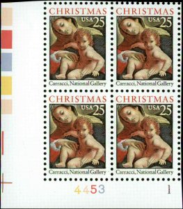 1989 Madonna & Child by Carracci Plate Block Of 4 25c Stamps, Sc# 2427, MNH, OG