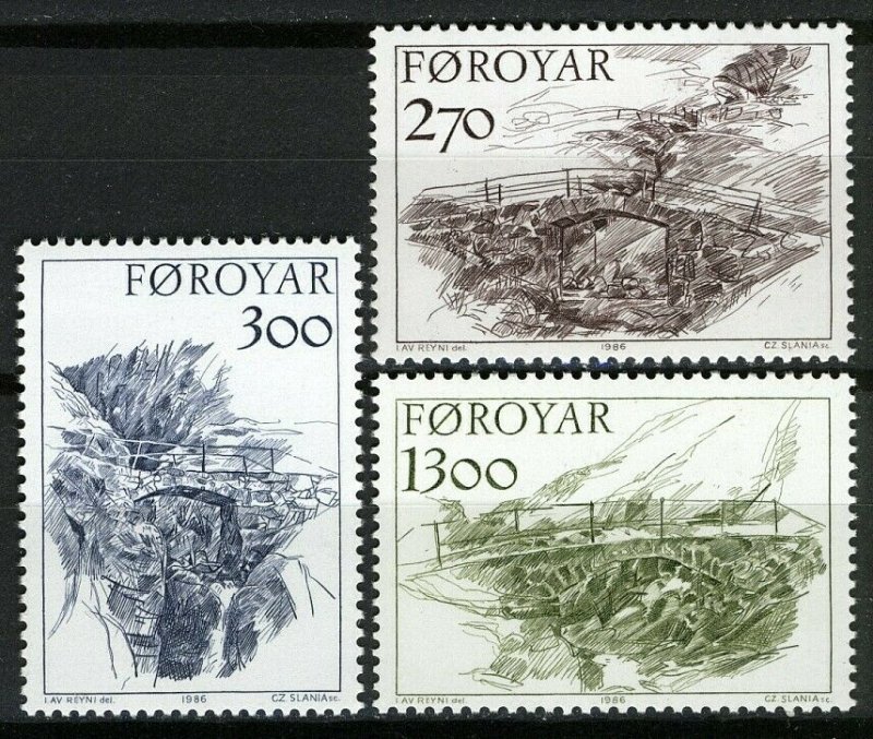 Faroe Islands 1986, Old Bridge set VF MNH, Mi 142-144 cat 9€