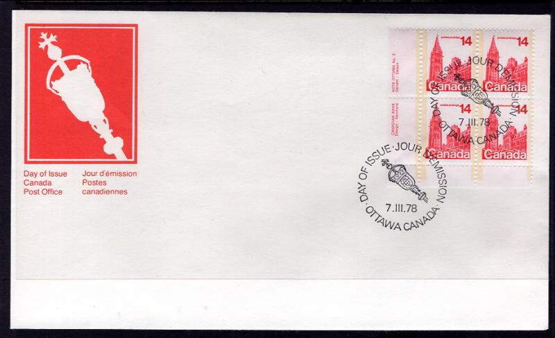 Canada 715 Plate Block Canada Post U/A FDC