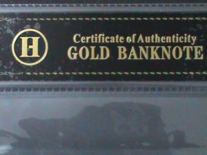 ​UNITED STATES-1862 CAT.#134- 24 KARAT GOLD REPLICA $100-VF WITH CERTIFICATE