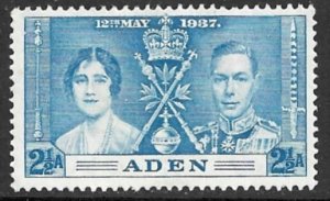 ADEN 1937 KGVI 2 1/2d CORONATION Issue Sc 14 MH