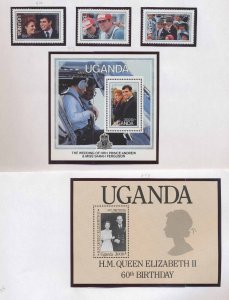 UGANDA - Scott 498 & 510-513 - MNH  S/S - QEII, Andrew & Sarah Wedding - 1986 -c