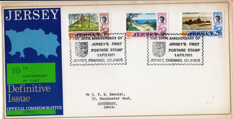 Jersey 1971 The 30th.Anniversary of Jersey's First Postage Stamp Cover