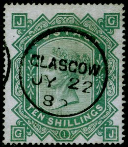 SG128, SCARCE 10s greenish grey, FINE USED. Cat £3200. WMK MALTESE CROSS. GJ