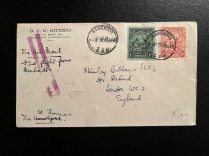 1930 Barbados BWI Airmail Cover GPO to London England via St Thomas