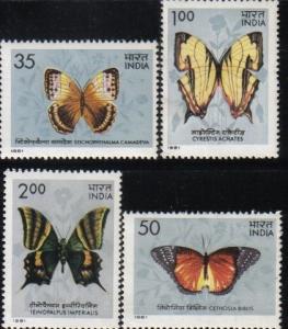 INDIA 1981 MOTH,  BUTTERFLIES, INSECT 4V  MNH COMPLETE SET Inde Indien