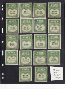 Revenues: 59 Mint Wine Stamps Re108   RE203 (12030)