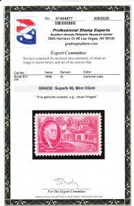 MOstamps - US #931 Mint OG NH Graded 98 with PSE Cert - Lot # MO-5941 SMQ $120