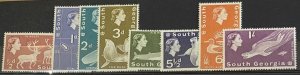 SOUTH GEORGIA 1963 VALUES TO 1/- MOUNTED MINT CAT £15